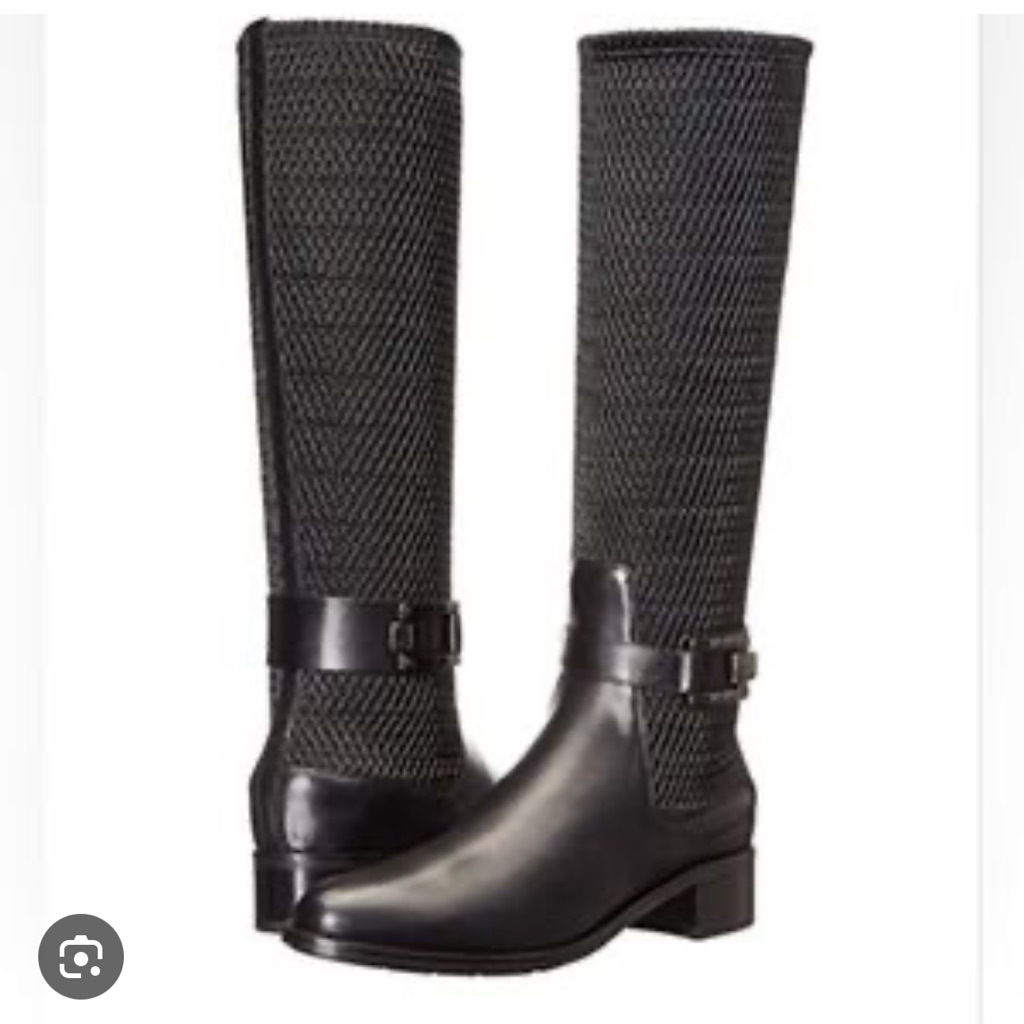 Aquatalia Black Leather & Knit Over-The-Knee Boots